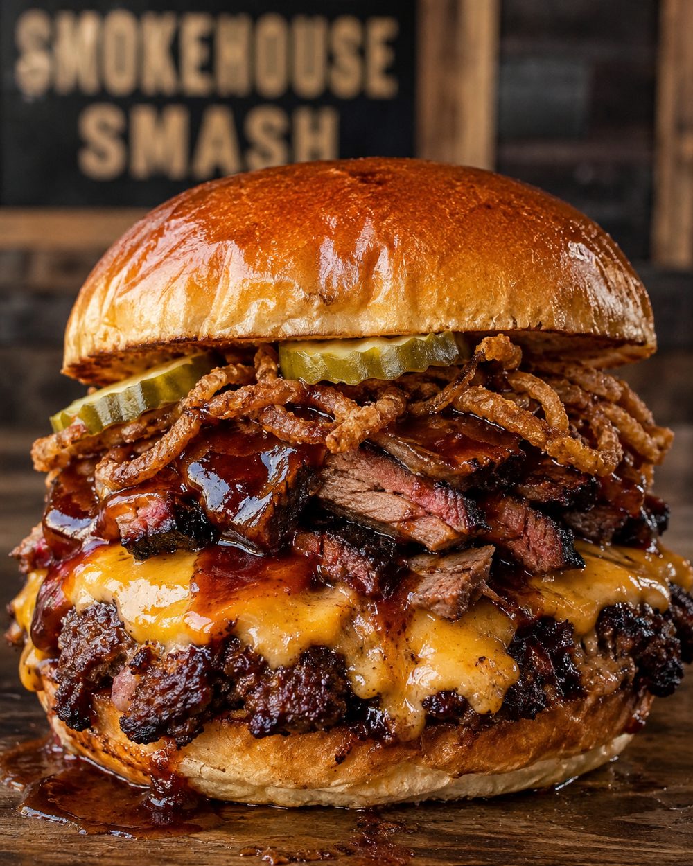 The Smokehouse Smash burger, loaded with brisket and cheese