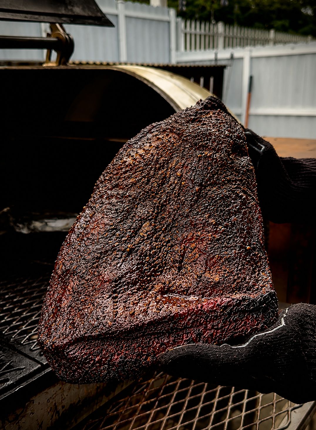 Brisket coming off the smoker